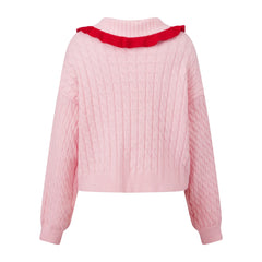Pink Satin Button Ruffle Pocket Cardigan