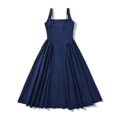 Square Collar Pleated Midi Dress