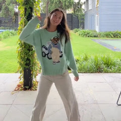 Green Bear Printed Sweater