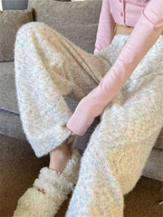 Rainbow Knitting Wide-leg Elastic Waist Pants