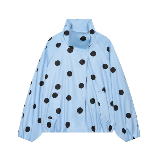 Polka Dot Printed Stand Collar Bomber Jacket