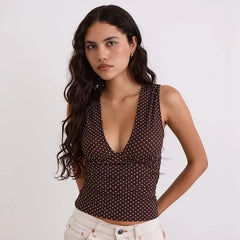 Polka Dot Sleeveless V-Neck Tank Top