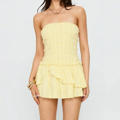 Yellow Tube Tiered Hem Mini Dress