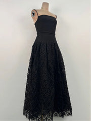 Black Pleated Strappy Mesh Hem Maxi Dress