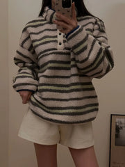 Fuzzy Stripe Collar Sweatshirt