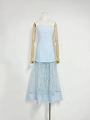 Strapless Smocked Lace Patchwork Maxi Gown