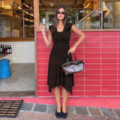 Buckle Wrapped Short Sleeve Midi Dress