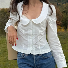 White Peter Pan Collar Long Sleeve Shirt