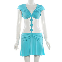 Blue Waist Cut Out Ring Detail Mini Dress