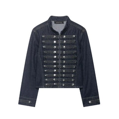 Denim Embroidered Button Jacket And Micro Shorts Set