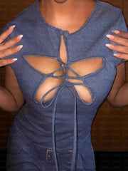 Star Lace-Up Short Sleeve Top