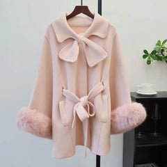 Bowknot Knitted Cape Short Coat