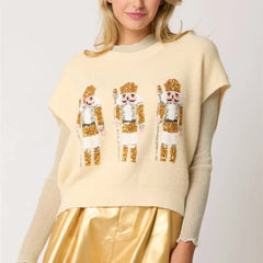 Sequin Nutcracker Graphic Crewneck Sleeveless Sweaters