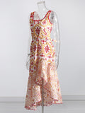 Embroidered Design Frill Midi Dress