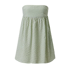 Gingham Strapless Babydoll Back Tie Mini Dress