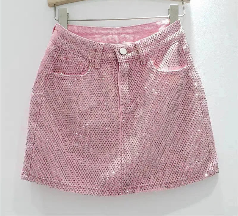 Denim Rhinestone Mini Skirt Free From Label