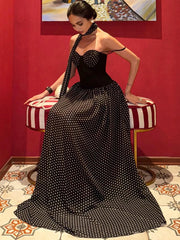 Black Polka Dot Patchwork Maxi Dress With Scarf