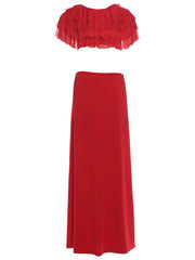 Red Tiered Mesh Crop Top And Maxi Skirt Set