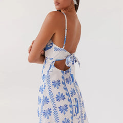 Spaghetti Strap V Neck Tie Front Cutout Cami Maxi Dress