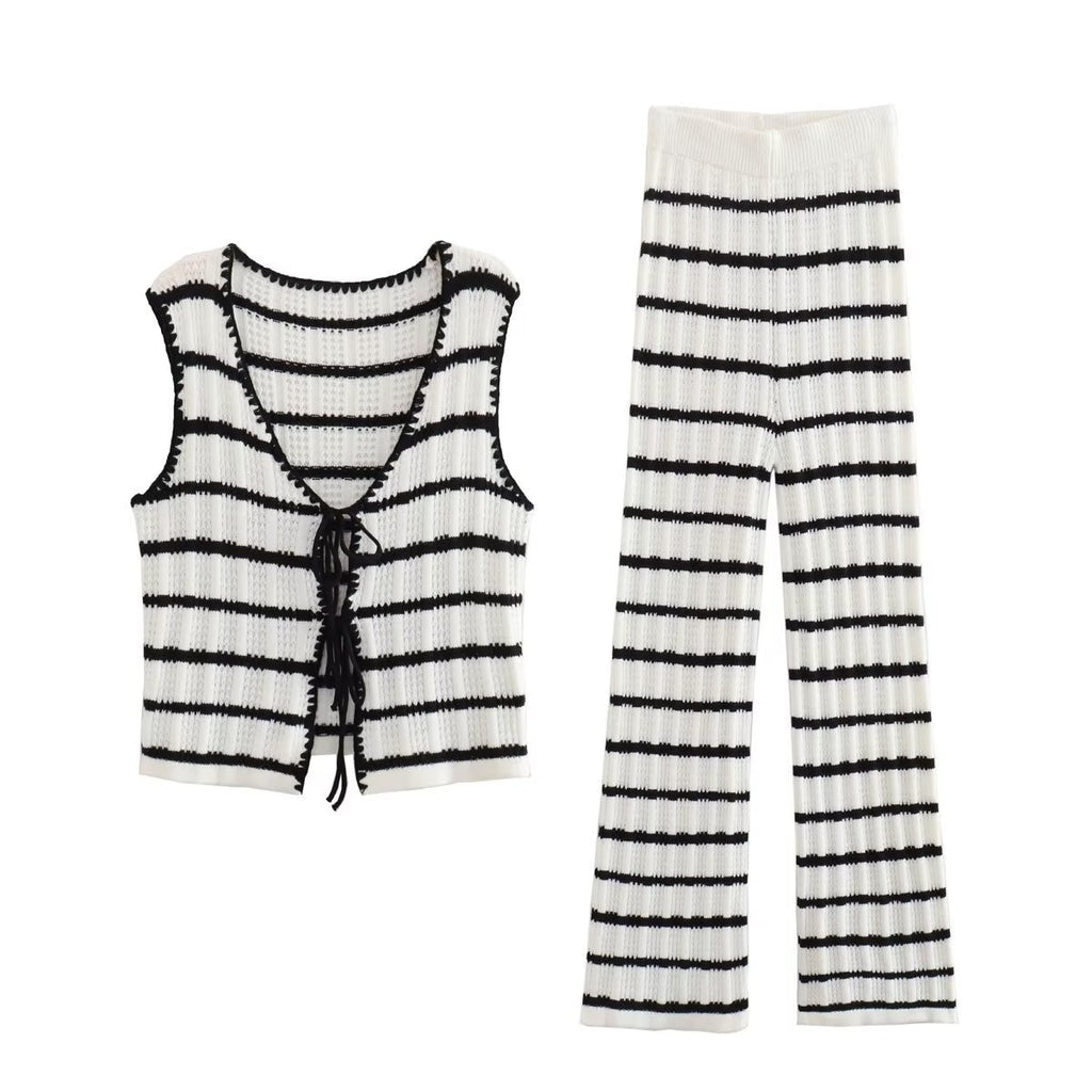 Stripe Knitted Vest Top And Pants Set