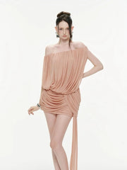 Slash Neck Fold Draped Mini Dress