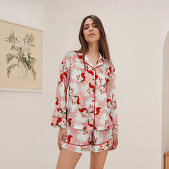 Christmas Santa Nutcracker Button Down Shirt And Shorts Pjs Set