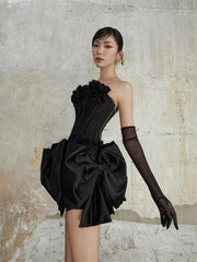 Bow Patchwork Ruffle Corset And Mini Skirt Two Piece Set