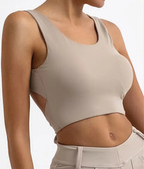 Beige tank top worn by a person 