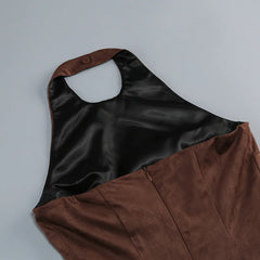 Brown Seaud Halter Mini Dress