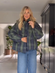 Plaid Padded Jacket With Detachable Hood