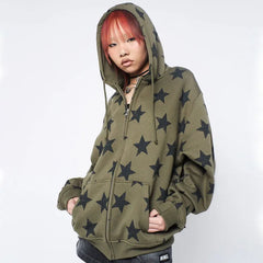 Green Star Zip Up Hoodie