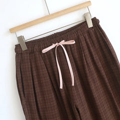 Contrast Seam Bow Long Sleeve Shirt And Wide Legs Pajama Set