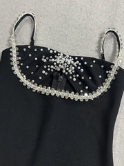 Spaghetti Strap Front Cut Out Diamond Beading Midi Bandage Dress