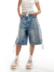 Women's trendy loose fit denim capri shorts.

