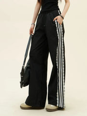 Lace Stripe Wide Track-pants