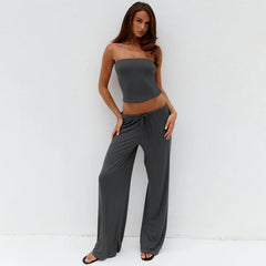 Strapless Crop Top And Long Pants Set