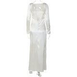 White Satin Long Sleeve Backless Maxi Dress