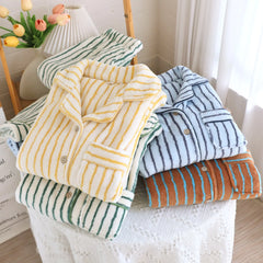 Fuzzy Stripe Button Down Long Sleeve Shirt And Pants Pj Set