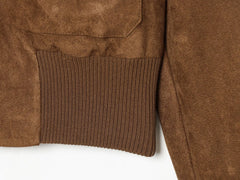 Brown Faux Suede Stand Collar Zip Up Bomber Jacket