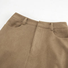 Women's suede maxi skirt in brown.