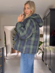 Plaid Padded Jacket With Detachable Hood