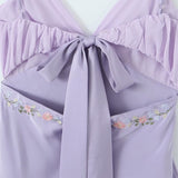 Purple Back Tie-Up Floral Embroidery Mini Dress