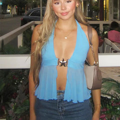 Halter Neck Slit Buckle Tank Top