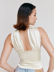 Satin Wrap Around Strap Crop Top