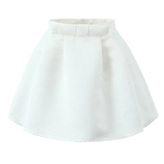 Solid Bow High Waist Mini Skirt With Lining