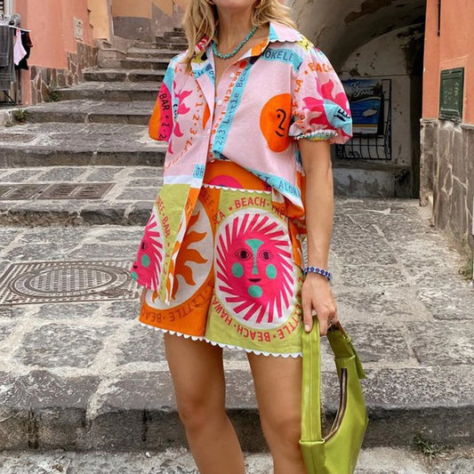 Tropical Short Sleeve Button Down Shirt And Shorts Set