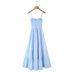 Smocked Ruched Tie Up Strappy Maxi Dress