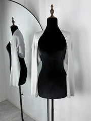 Ribbed Knit Turtleneck Cutout Shoulder  Vest Long-Sleeved Shawl 2-Piece Set Top