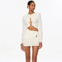 Long Sleeve Irregular Hollow Out Desgin Mini Dress