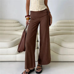 Striped/Solid Mid Rise Wide Leg Trousers